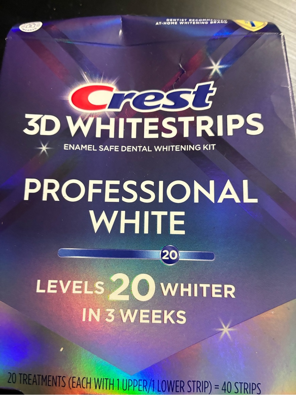 Crest 3D Whitestrips Professional White - Blue and Purple Packaging